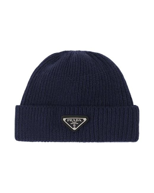 Prada Blue Wool And Cashmere Beanie for men