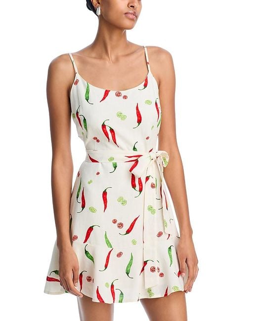 Aqua White Printed Tie Waist Mini Dress
