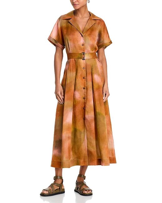 Lafayette 148 New York Orange Notch Collar Shirt Dress
