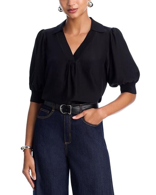 Cinq À Sept Blue Weldon Collared Silk Blouse