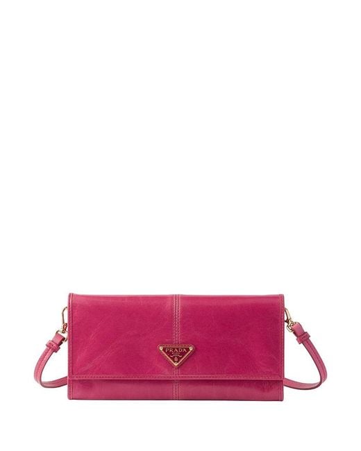 Prada Pink Leather Wallet With Shoulder Strap