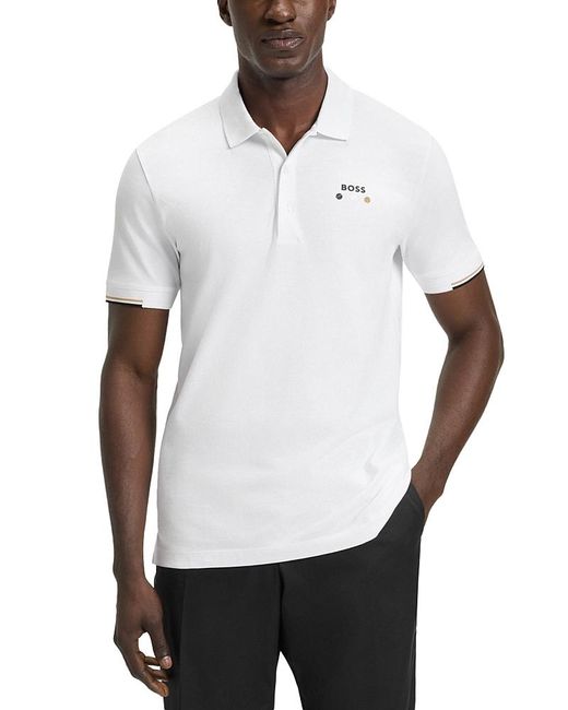 Boss White Paddy Open Polo Shirt for men