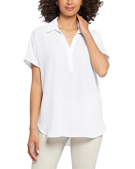 NYDJ White Becky Printed Short Sleeve Blouse
