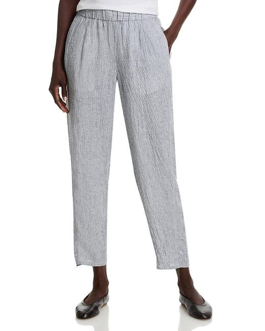 Eileen Fisher Gray Linen Ankle Pleated Lantern Pants