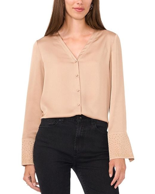 Vince Camuto Black Collarless Button Down Blouse
