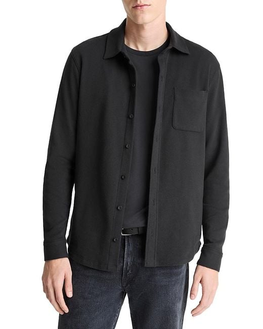 Vince Black Solid Button Front Knit Shirt for men