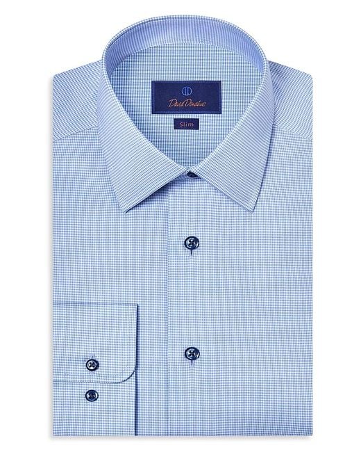 David Donahue Blue Slim Fit Printed Stretch Twill Dress Shirt for men