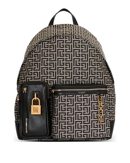 Balmain Gray Pulse Monogram Jacquard Backpack