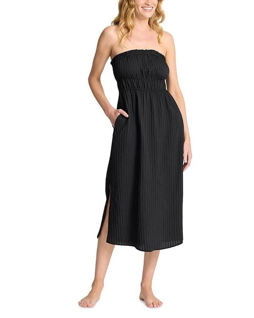 Tommy Bahama Black Beachy Woven Stripe Sleeveless Midi Dress Swim Cover-Up