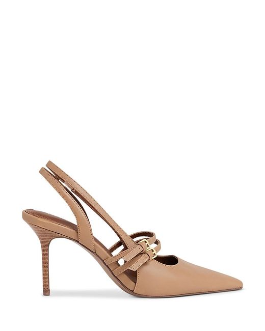 Reiss Natural Beatrice Pointed Toe Double Buckle High Heel Pumps