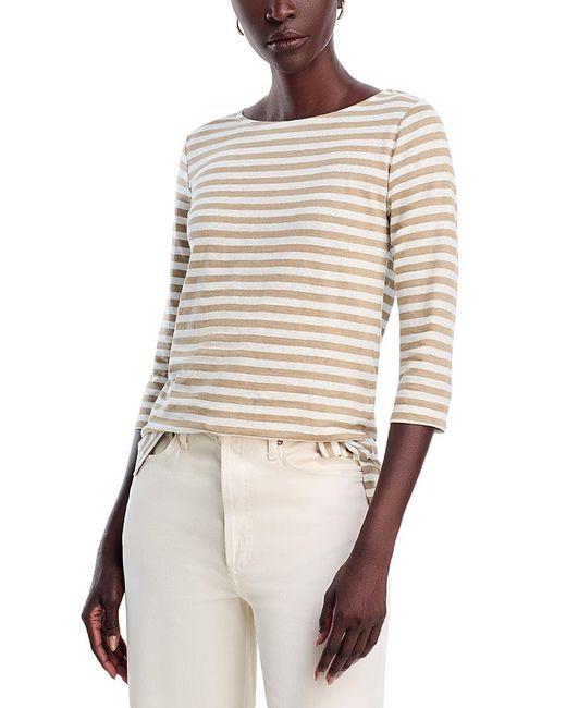 Majestic Filatures Natural Striped Three Quarter Sleeve Tee