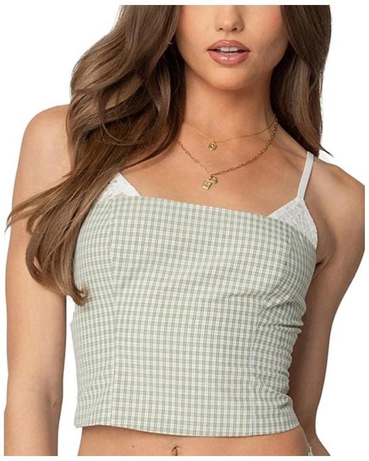 Edikted Green Lenorah Layered Gingham Top