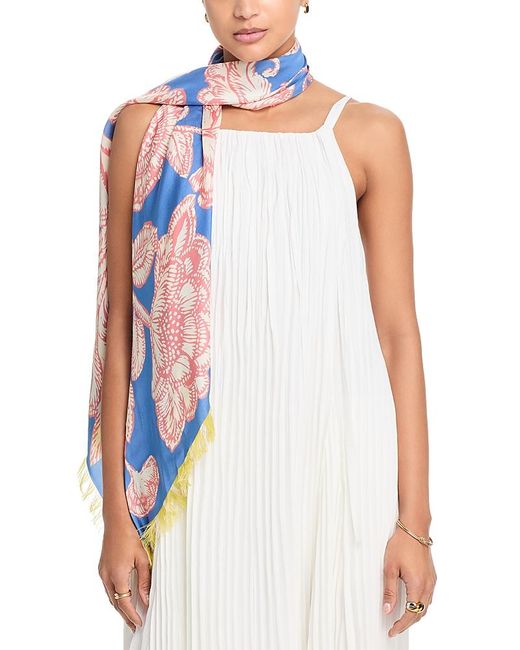 Echo White Block Floral Oversized Silk Scarf