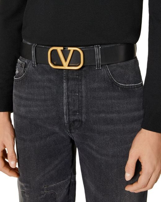 Garavani Valentino Garavani Logo Buckle Leather Belt in Black for Men Lyst