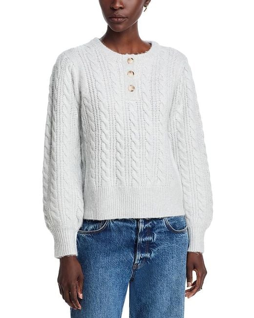 SINGLE THREAD White Quarter Placket Cable Knit Sweater