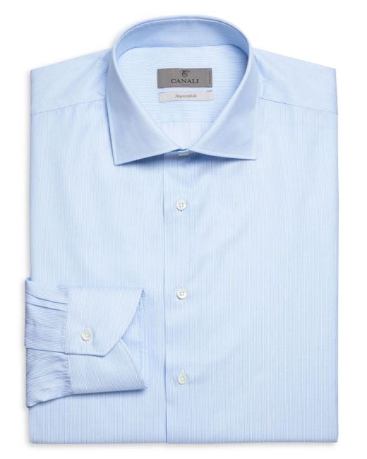 Canali Cotton Micro Stripe Shirt in Blue for Men | Lyst