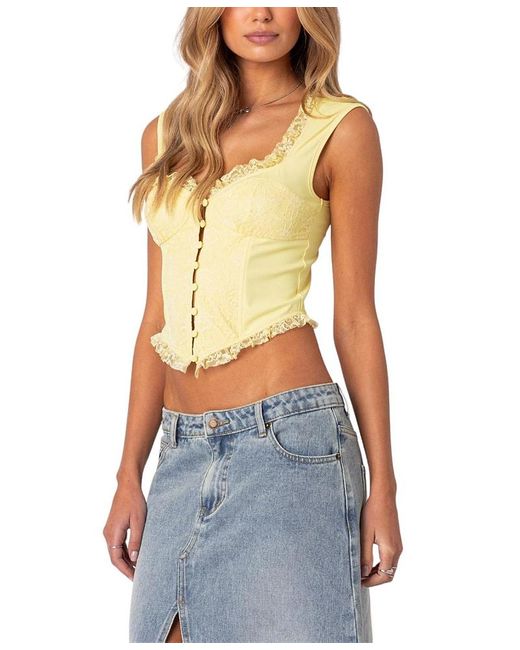 Edikted Blue Button Front Lacey Corset