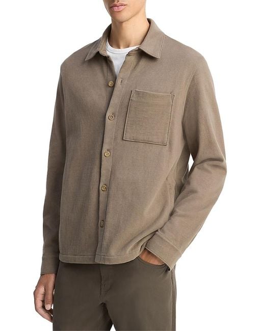 Vince Brown Sueded Jersey Button Front Shirt for men