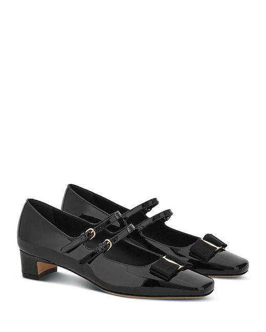 Ferragamo Black Rivella Square Toe Buckled Pumps