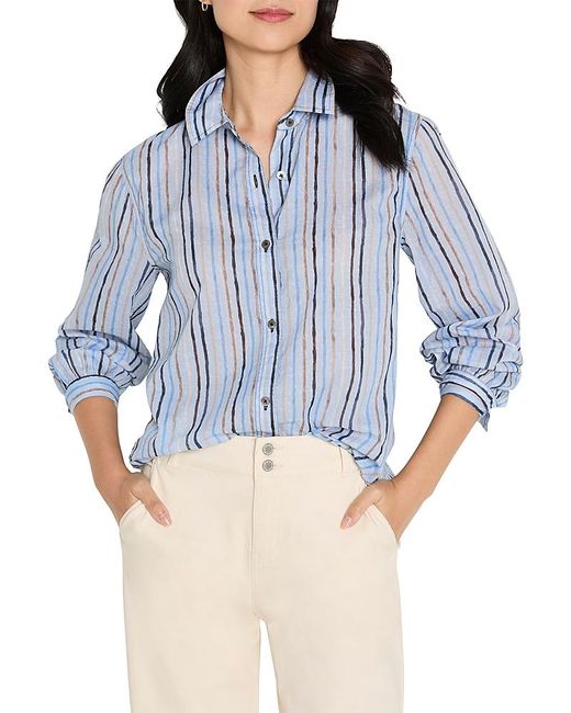 NIC+ZOE Blue Drifty Painted Stripe Cotton Shirt