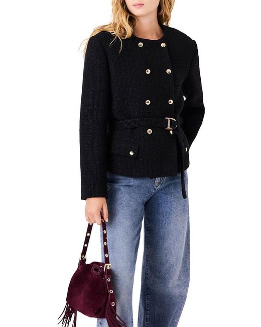 Maje Black Vyder Double Breasted Collarless Jacket