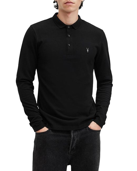 AllSaints Men's Black Reform Cotton Slim Fit Polo Shirt