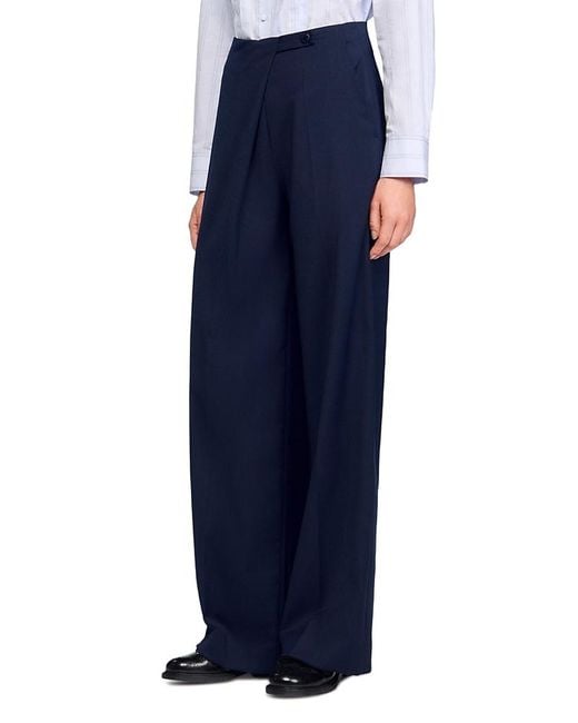 Sandro Blue Asymmetric Straight Leg Trousers