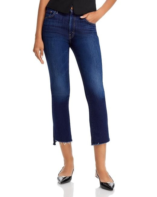 Mother Women's Blue The Insider High Rise Crop Step Fray Bootcut Jeans