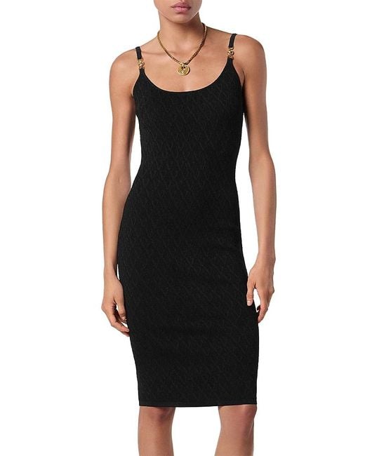 Versace Black Textured V Jacquard Dress