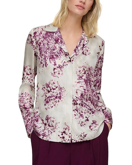 Lafayette 148 New York Red Notch Collar Silk Top