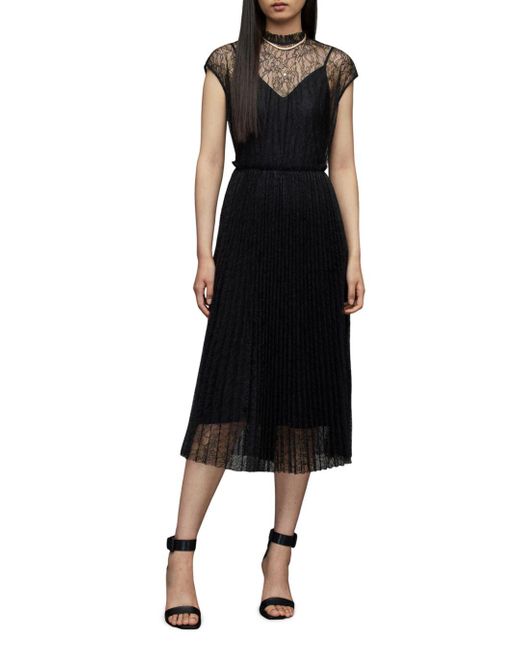 AllSaints Arya Lace Midi Dress in Black Lyst