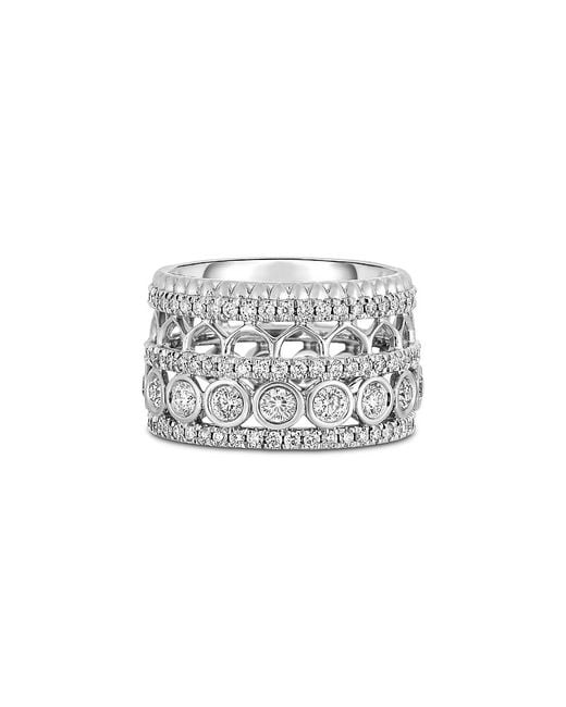 Roberto Coin White 18K Cento Diamond Rosette Wide Multirow Ring