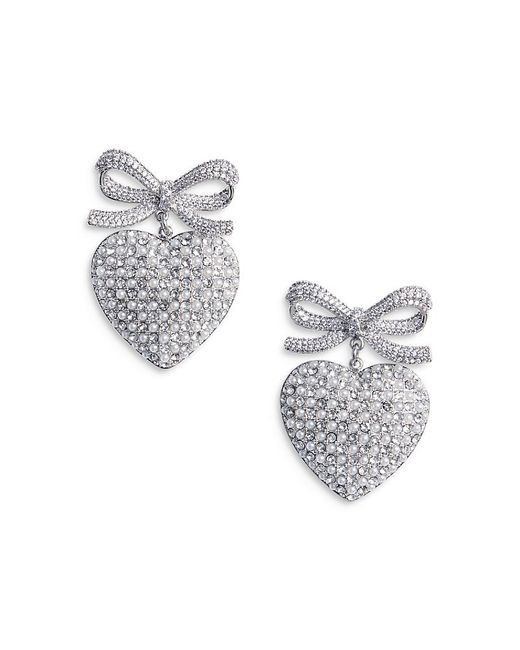 Self-Portrait Metallic Crystal Bow Imitation Pearl Heart Earrings