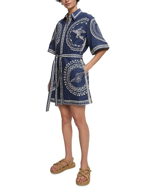 Abito corto Crush in lino con stampa in Blu - Zimmermann Abito corto Crush in lino con stampa in Blu - Zimmermann