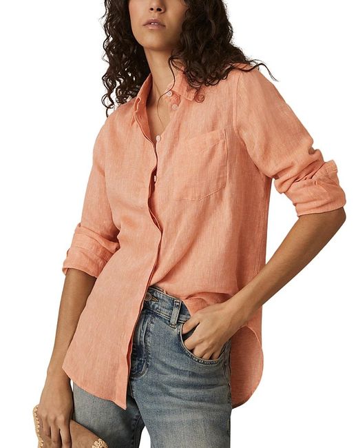 Reiss Orange Linen Button Front Shirt