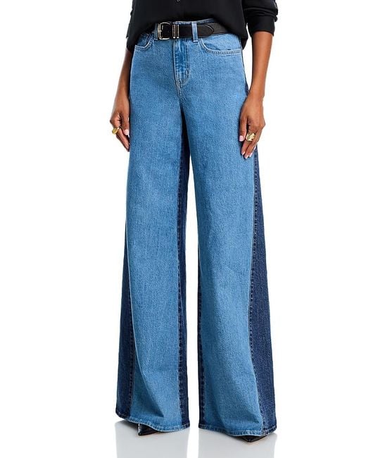 L'Agence Blue Beau High Rise Two Tone Wide Leg Jeans