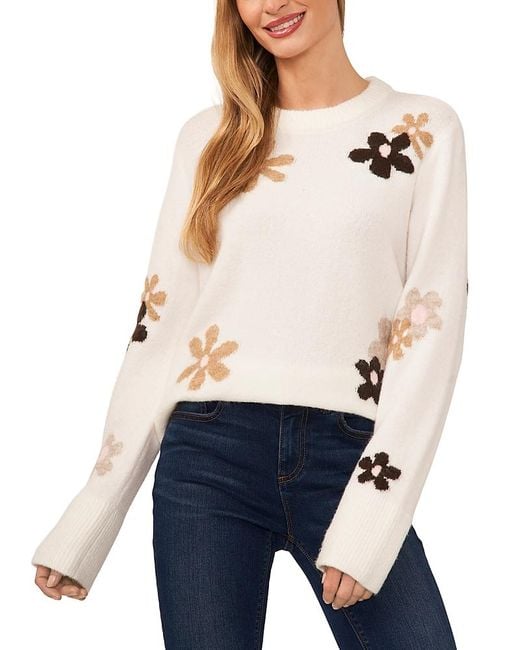 Cece Blue Groovy Flower Sweater