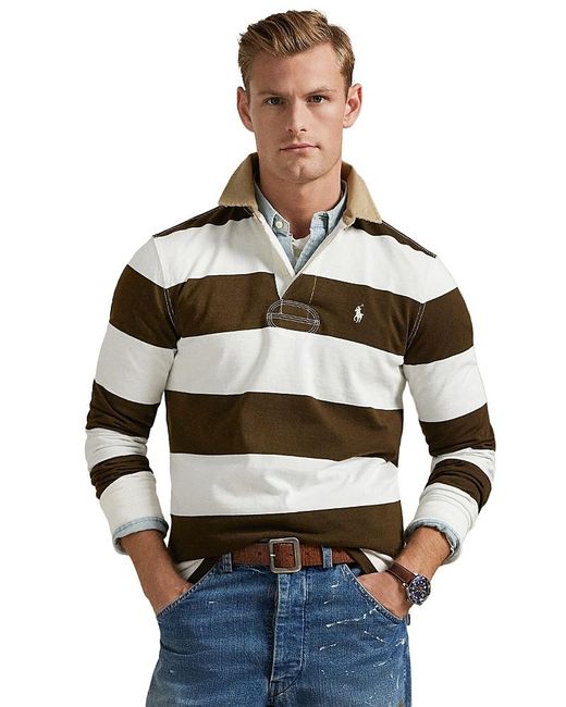 Polo Ralph Lauren Classic Fit Khaki Collar Rugby Shirt in Brown for Men ...