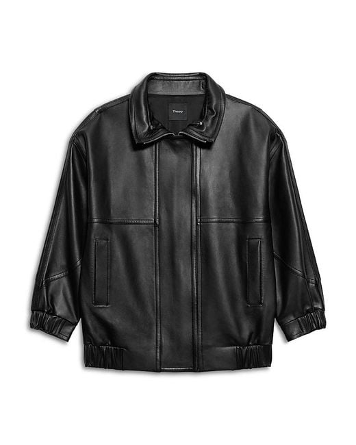 Theory Black Leather Front Zip Jacket