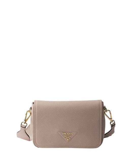 Prada Gray Leather Shoulder Bag