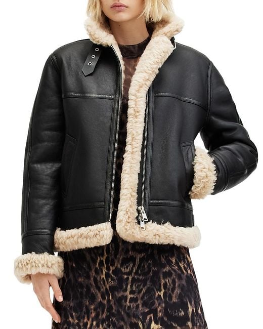 AllSaints Black Lorel Shearling Flying Jacket
