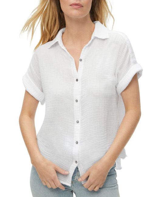 Michael Stars Cotton Bailey Gauze Button Down Shirt in White Lyst