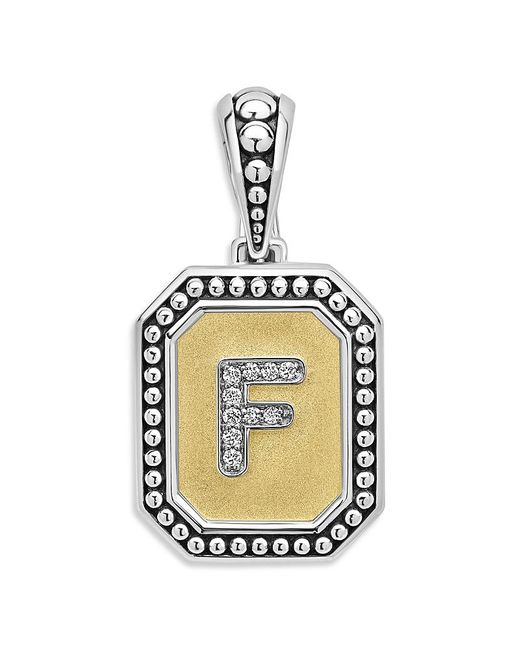 Lagos Metallic Signature Caviar Sterling & 18K Octagon Diamond A Initial Charm, 0.05 Tcw
