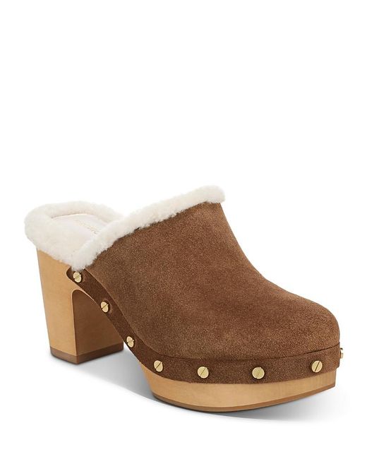 Veronica Beard Brown Larken Shearling Lined Platform Clogs
