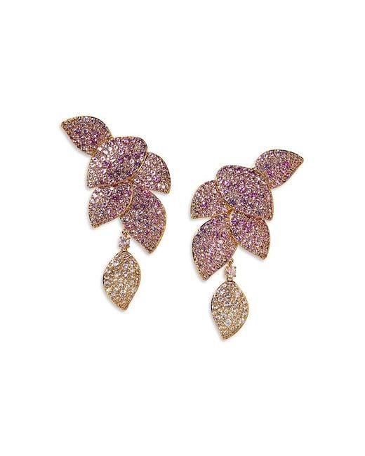 Nadri Pink Starlet Crystal Leaf Linear Earrings