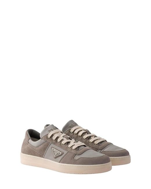 Prada Gray Downtown Re-Nylon And Suede Sneakers for men