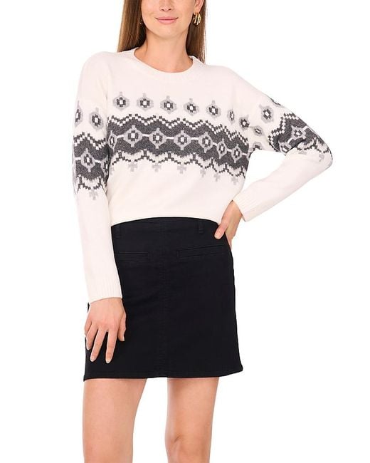 Vince Camuto White Fair Isle Raglan Sleeve Sweater