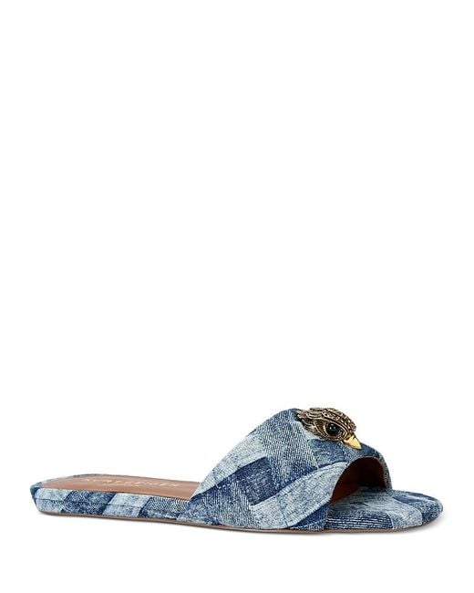Kurt Geiger Blue Kensington Square Toe Crystal Eagle Head Slide Sandals