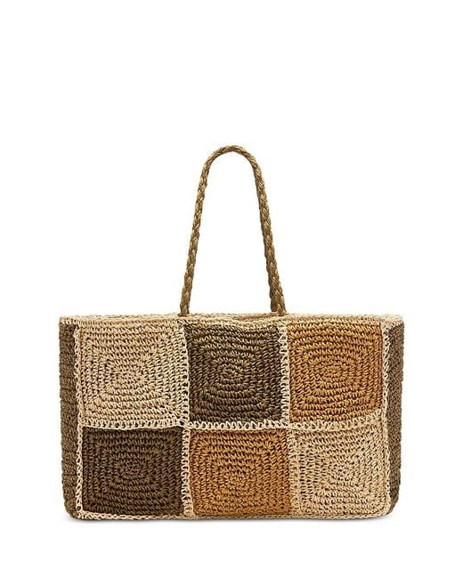 Whistles Natural Patchwork Straw Tote
