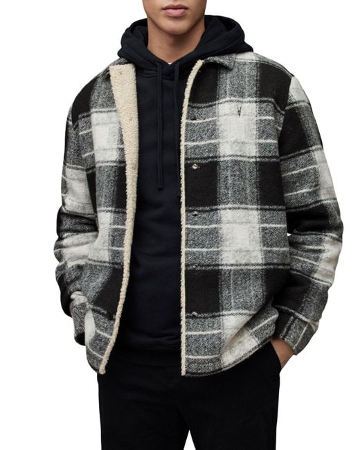 AllSaints Litho Plaid Faux Fur Lined Jacket in Black for Men Lyst